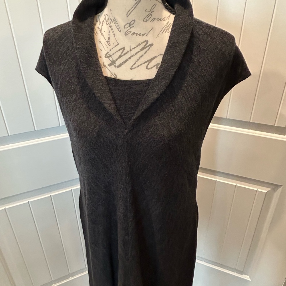 Transparente Knit Dress Tunic Gray/Black Germany Made Midi Sleeveless